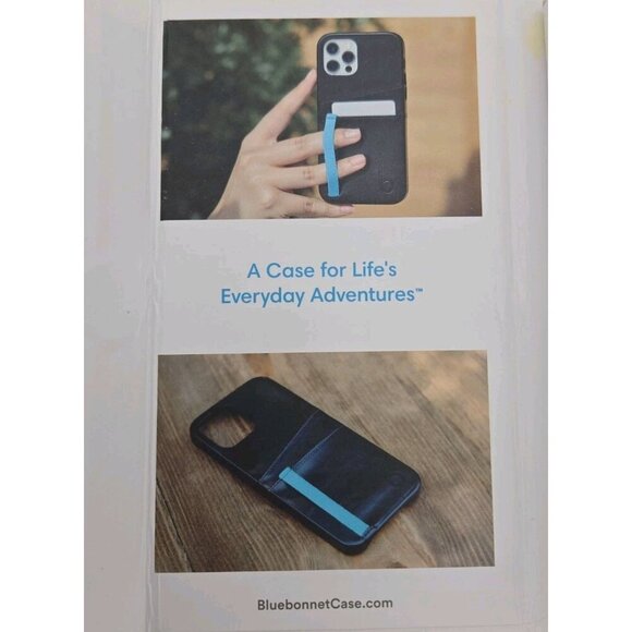 Bluebonnet Full Grain Leather Case iPhone 12 and 12 Pro 2 Slots Black Blue Strap - Picture 6 of 6